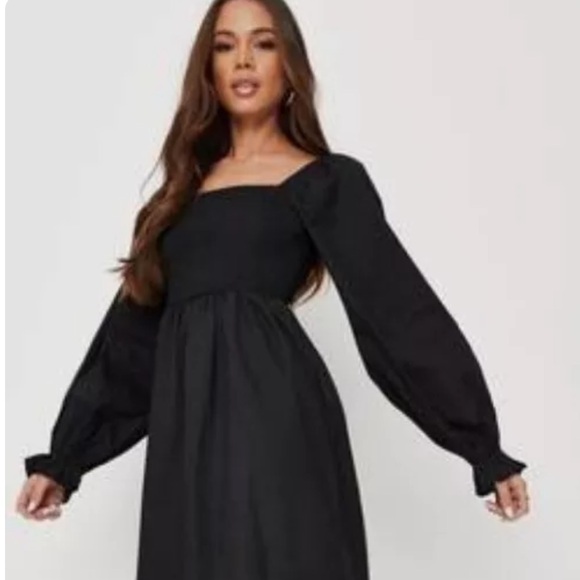 Misguided Smocked Black Midi Dress - Picture 3 of 8